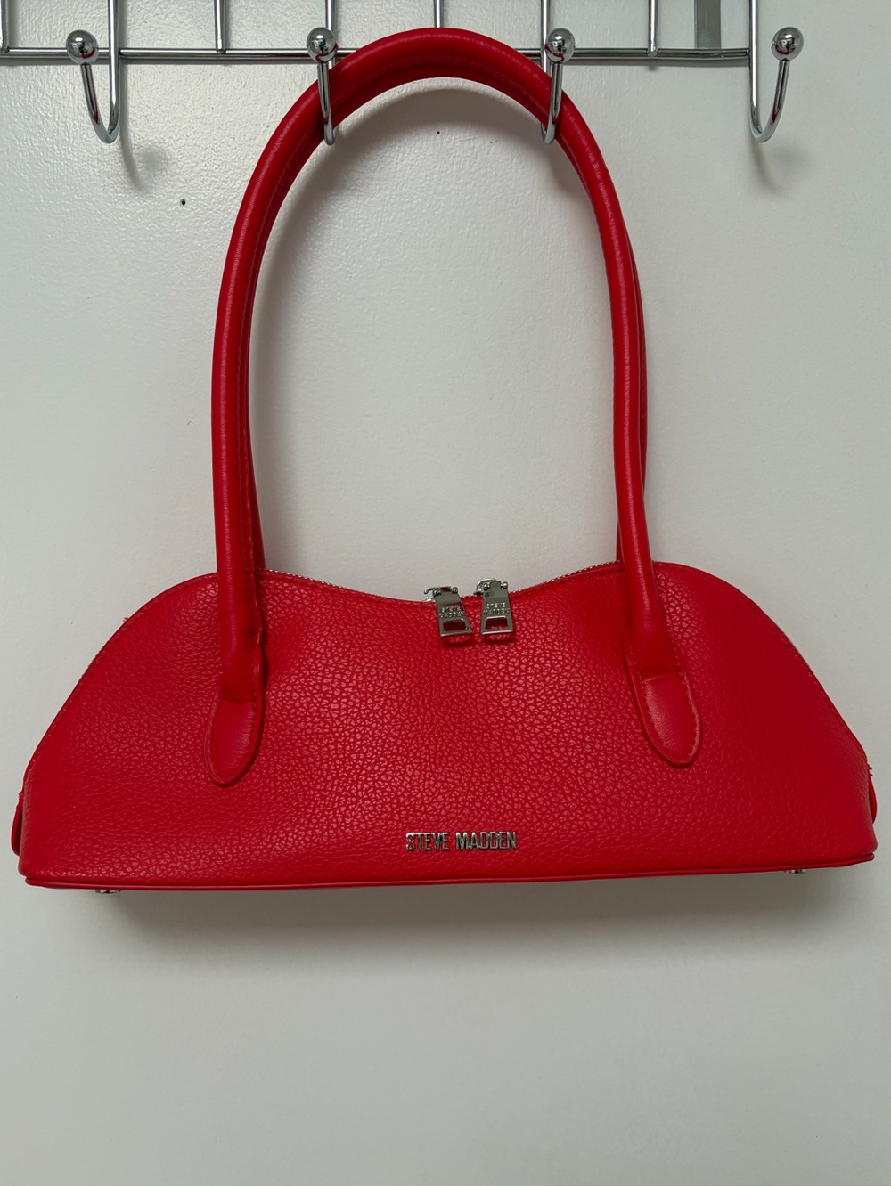 Steve Madden Bright Red Pebbled Leather Shoulder Bag